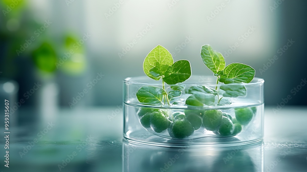 Aufkleber gotu kula decorated in petri dish and transparent podium with blank space in laboratory background f