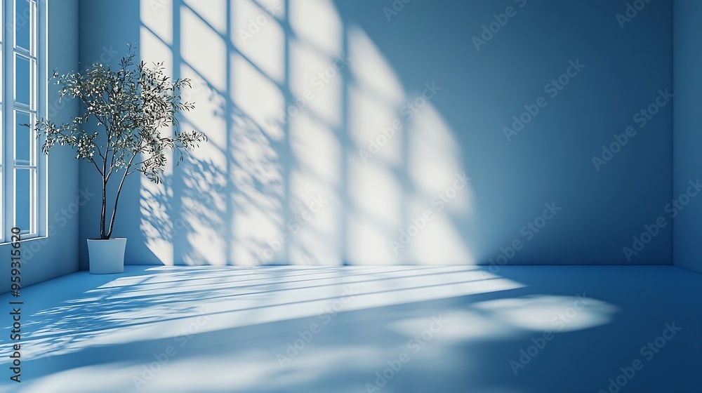 Leinwandbilder studio style background wall decoration presentation uses white and blue tones with shadows cast fro