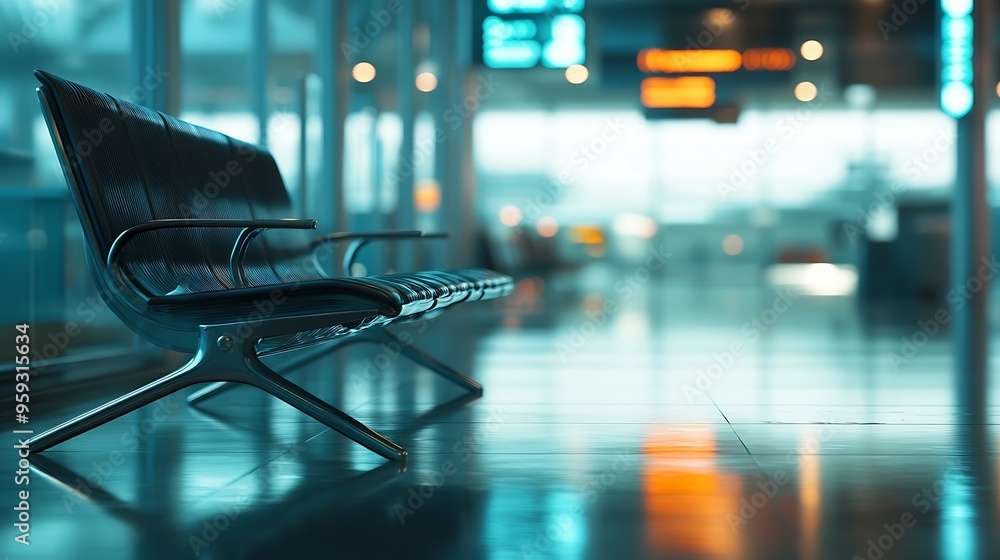 Poster empty airport terminal waiting area with chairs : generative ai