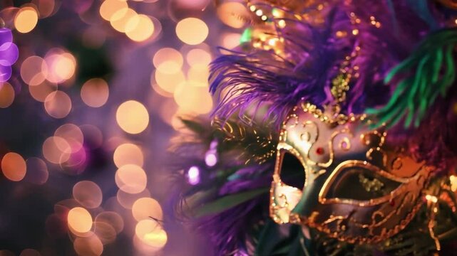 Mardi Gras themed elegant decorations and illuminations with an emphasis on elegant and sophisticated lighting. 