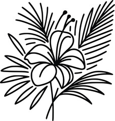 Black and White Tropical Floral Vector