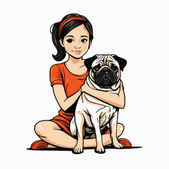 Little girl hugging dog