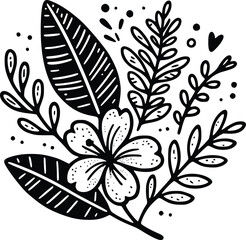 Black and White Tropical Floral Vector