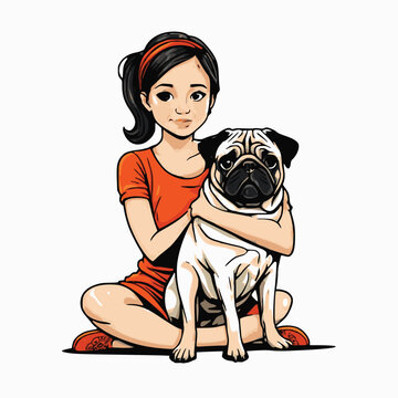 Little girl hugging dog