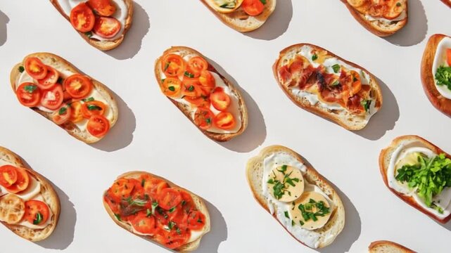 A colorful assortment of small sandwiches filled with fresh tomatoes and creamy cheese, perfect for any gathering
