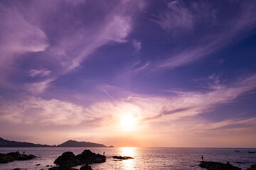 Sunset sky, Nature beautiful Light Sunset or sunrise over sea, Colorful dramatic majestic scenery sky,Amazing clouds and waves in sunset sky nature light cloud background