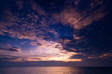 Sunset sky, Nature beautiful Light Sunset or sunrise over sea, Colorful dramatic majestic scenery sky,Amazing clouds and waves in sunset sky nature light cloud background