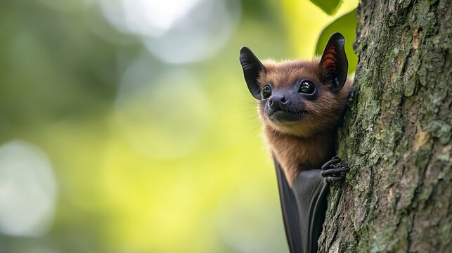 Peterss epauletted fruit bat Epomophorus crypturus species of megabat sitting on green tree in the forest Cute bat in the nature habitat Okavango delta in Botswana Arica Traveling natu : Generative AI