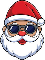 Christmas Santa Claus face with sunglasses, illustration in high quality and shadows, you can use in your Christmas designs.