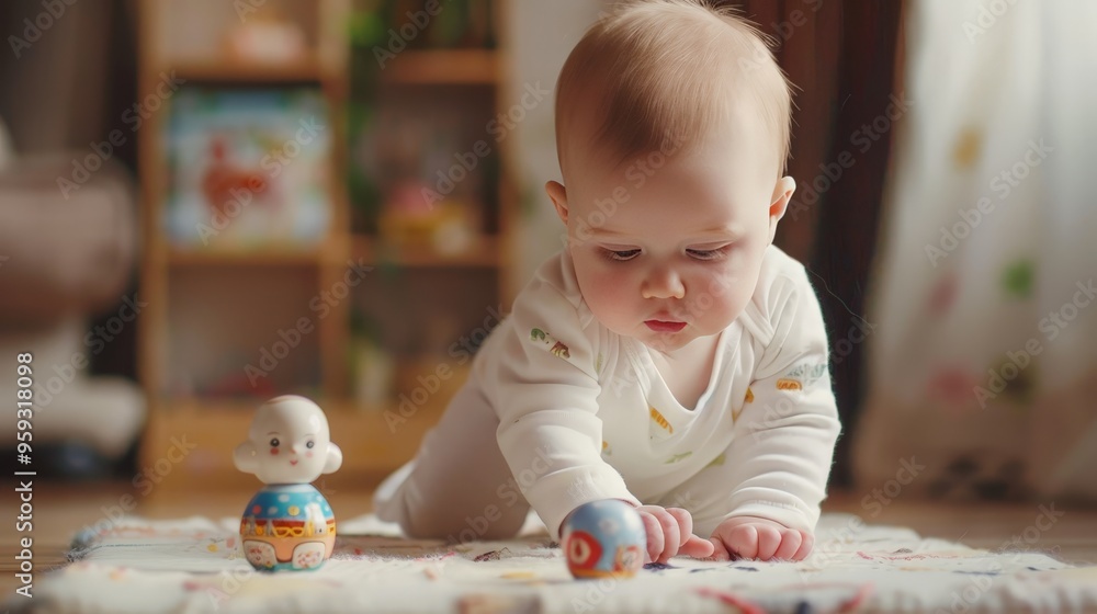 Aufkleber a baby enjoys playing with a set of nesting dolls, their concentration and joy evident as they explo