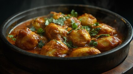 Fototapeta premium Chicken Vindaloo is a chicken in hot spicy curry Popular Indian food in the restaurant : Generative AI