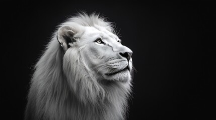A beautiful portrait of a white lion This lion was once forced to perform in a Las Vegas act but it now lives peacefully in a large cat sanctuary I edited this photo in color and black : Generative AI