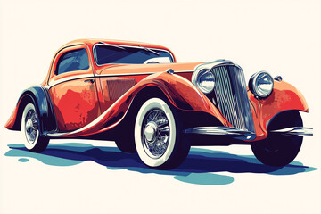 Illustration of a Classic Car with Smooth Detailed Lines