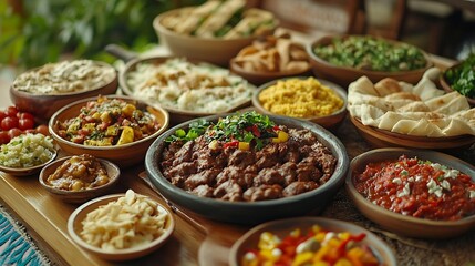 Fototapeta premium variety of restaurant dishes of national Georgian Armenian and Azerbaijani cuisine : Generative AI