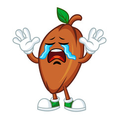 Cute Cocoa Bean Cartoon Character Crying With Sad Expression.