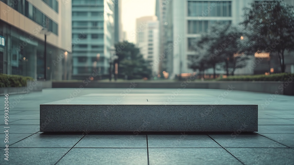Aufkleber empty square platform and commercial building background : generative ai