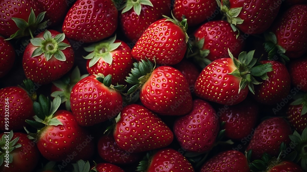 Poster fresh strawberries from above filling the frame : generative ai
