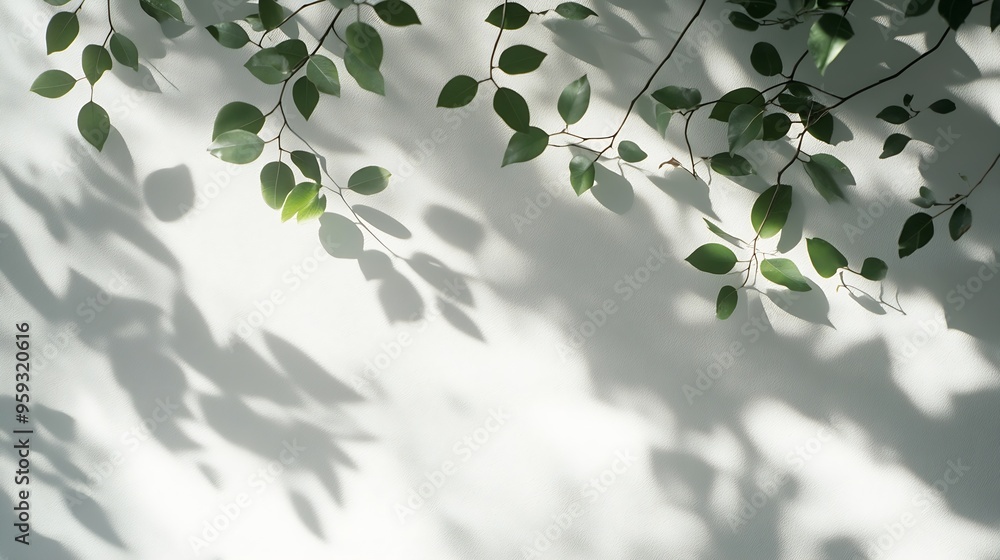 Poster beautiful shadow from a window and tree leaves on a white wall simple minimalistic natural backgroun