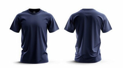 Blank blue t-shirt template. Front and back views. Vector illustration