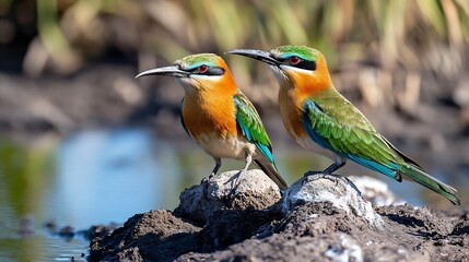 Whitefronted beeeaters Merops bullockoides Chobe National Park Chobe River Botswana Africa : Generative AI