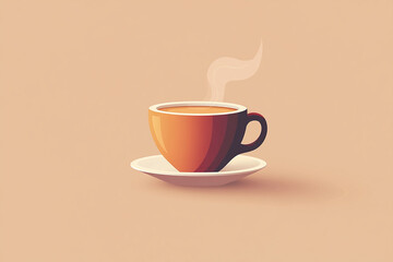 Vector Illustration of a Hot Coffee Cup on a Plain Color Background