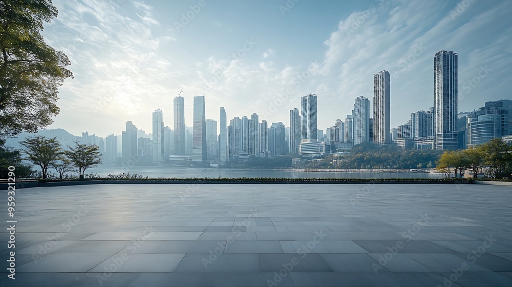 Poster empty city square and skyline with modern architecture in chongqing china : generative ai