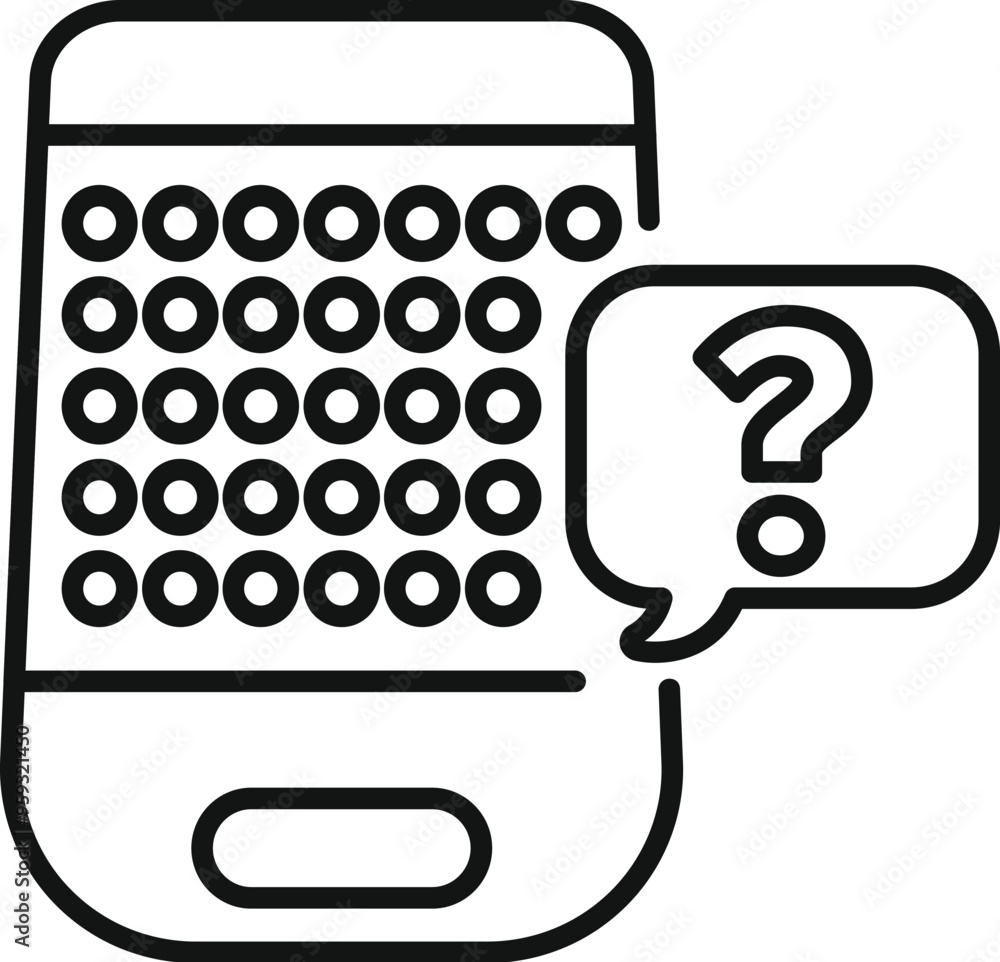 Poster line art vector of a smartphone with a question mark in a speech bubble, representing asking a quest