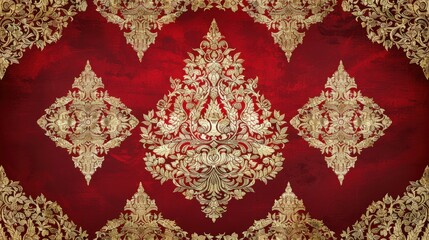 Red and Gold Floral Pattern Background