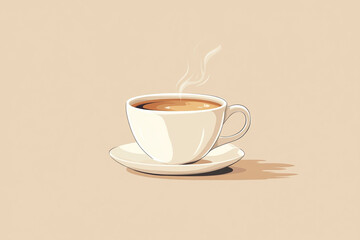 Illustration of a Hot Coffee Cup on a Plain Color Background