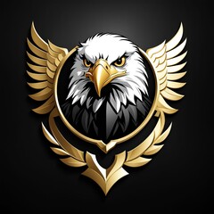 Obraz premium Golden eagle head with wings, a powerful and majestic symbol of freedom, strength, and victory.