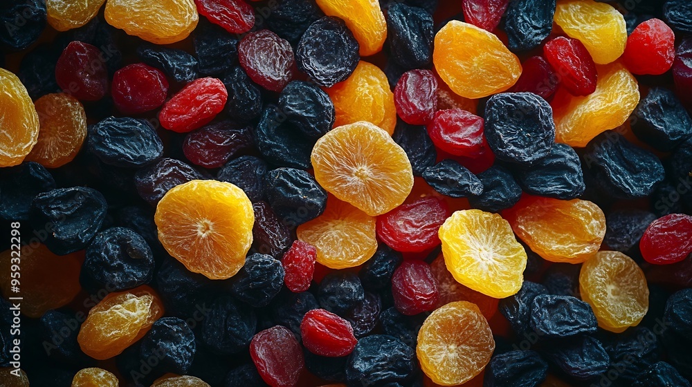 Poster mix of delicious dried fruits on table flat lay : generative ai