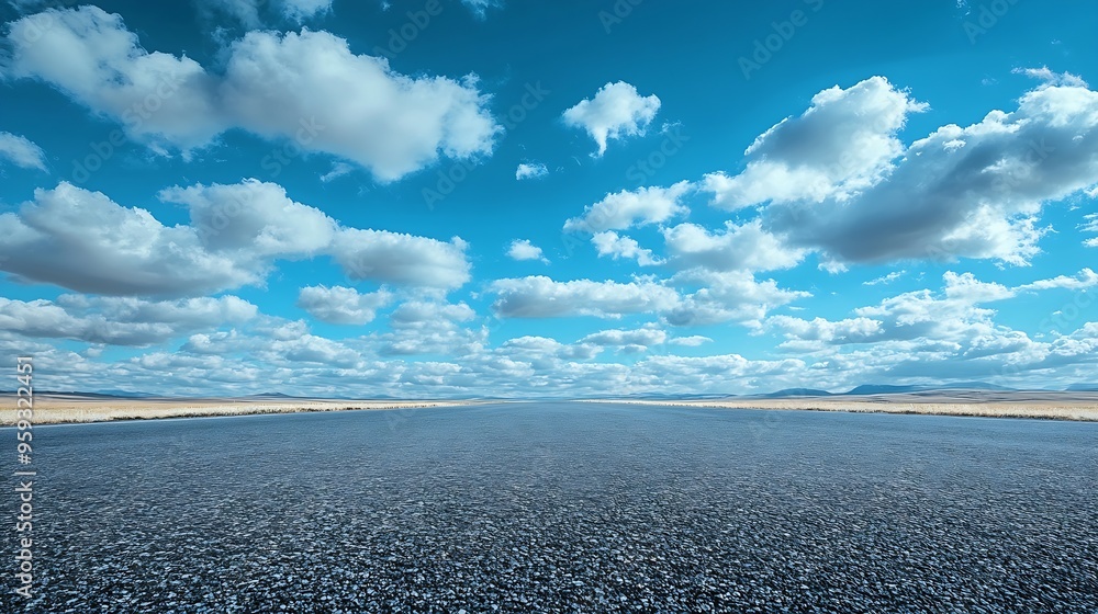 Poster empty asphalt road and sky cloudscape : generative ai