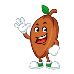Happy and friendly cartoon cocoa bean mascot character waving its hand.