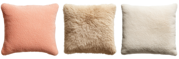 Assorted Soft Decorative Cushions Isolated on Transparent Background