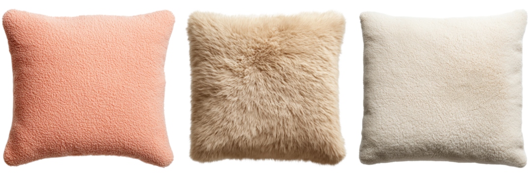 Assorted Soft Decorative Cushions Isolated on Transparent Background