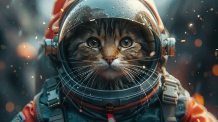 Cosmic Cat in Spacesuit Explores Alien Landscape