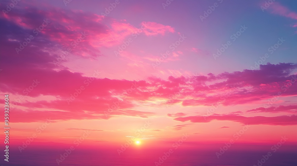 Aufkleber Aerial panoramic view  of colorful pink and red colored evening sky without obstacles in the front Ideal for sky replacement projects : Generative AI