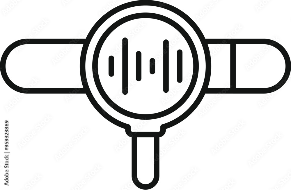 Poster magnifying glass is analyzing a sound wave in this icon representing audio analysis