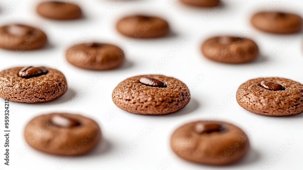 Poster coffee bean cookies on a patterned white background : generative ai