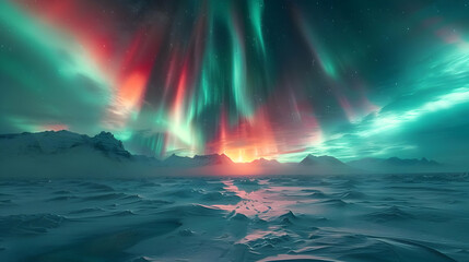 Fototapeta premium Aurora Borealis Landscape Illustration