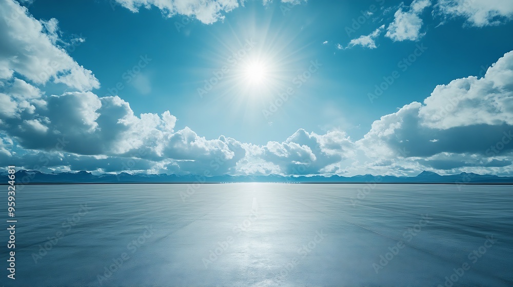 Poster cloud and sky and sun and free space on runway decoration : generative ai