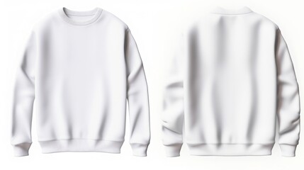 white sweater template. Sweatshirt long sleeve with clipping path, hoody for design mockup for print, isolated on white background