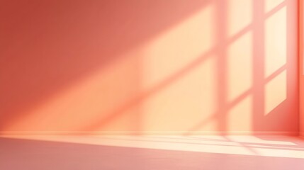 Empty room wall painted in peach color Minimalistic abstract apricot background for product presentation Color of the year 2024 Peach Fuzz : Generative AI