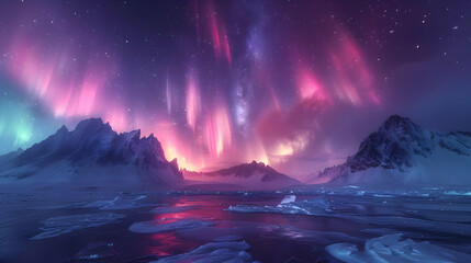 Naklejka premium Arctic Landscape with Aurora Borealis - 3D Illustration