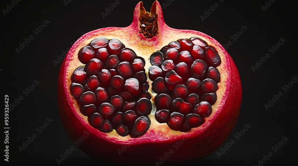 Poster artistic close up macro tropical open pomegranate with seeds also called punica granatum photographe