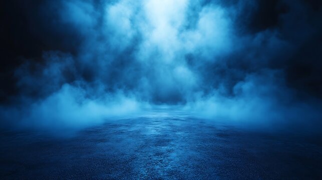 Abstract technology dark blu empty street asphalt floor studio room with smoke floating up the interior texture transportation  background neon light spotlight laser future digital tec : Generative AI