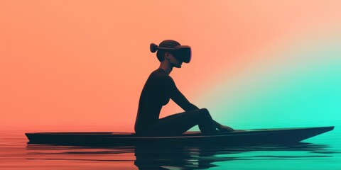 Rowing athlete, digital water resistance, performance-enhancing holographic feedback, futuristic boathouse