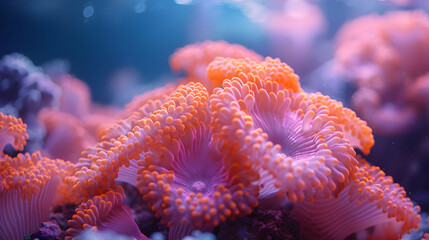 Fototapeta premium Close Up of Pink and Orange Coral Underwater, Macro Photograph