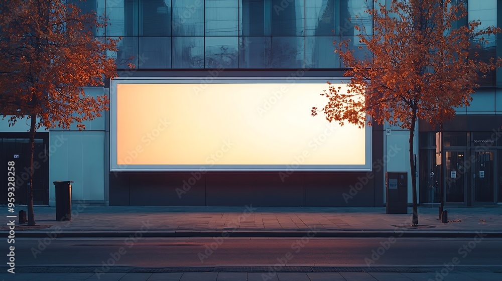 Poster White long blank billboard in front of building on side of empty street with copy space for mock up information : Generative AI