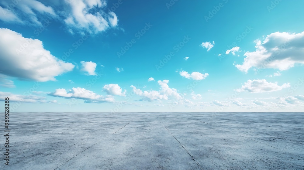 Poster beautiful horizon blue sky with subtle clouds background and empty floor : generative ai